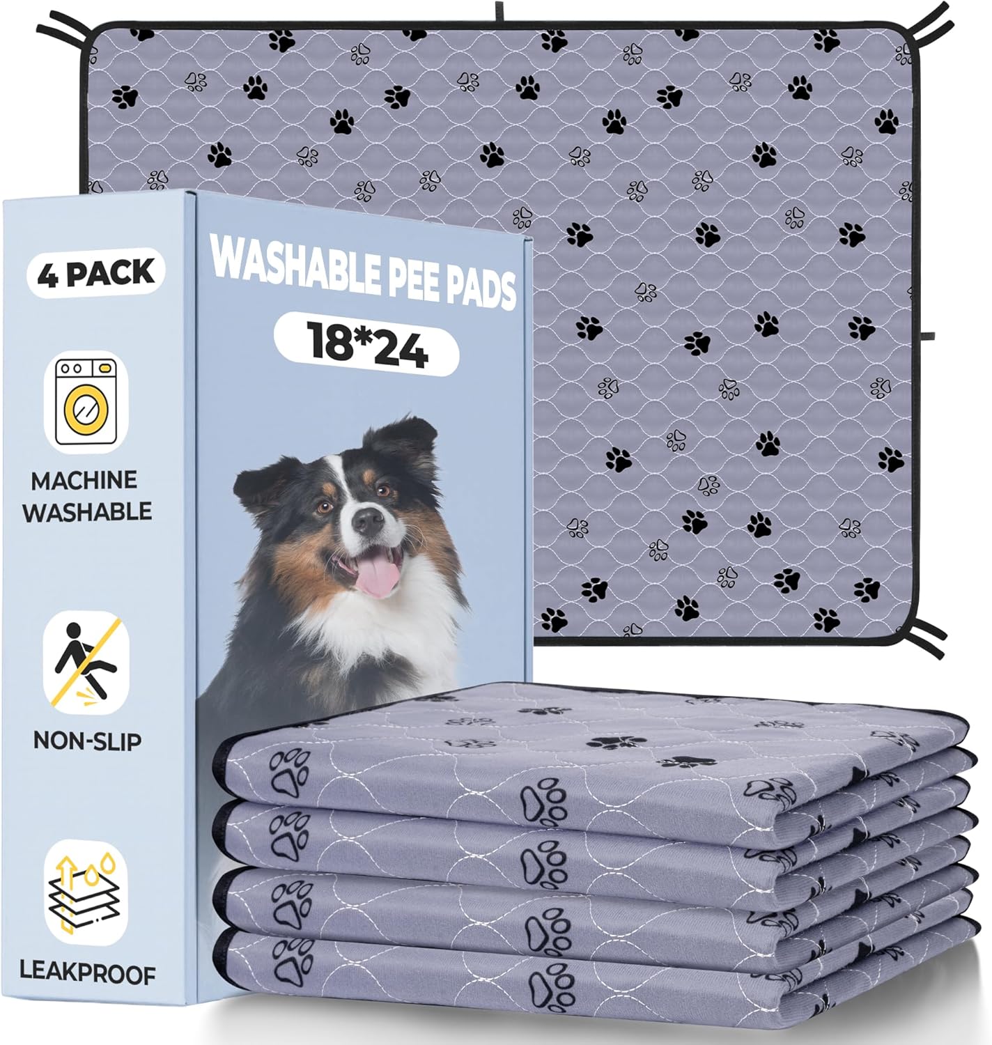 Fostanfly Washable Pee Pads for Dogs, 2 Pack Large 36"x41" Ultra-Absorbent and Leak-Proof Non-Slip Reusable Potty Training Pads for Dogs, Cats, Puppy, Potty Training of Add 8 Lanyards