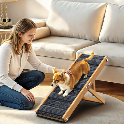 Pawaboo Foldable Dog Ramp, Small Dog Ramp for Couch, 4 Adjustable Height from 13'' to 21", Stable Pet Steps with Non-Slip Pad, Portable Pet Ramps Use for Couch Sofa Stairs, Wood