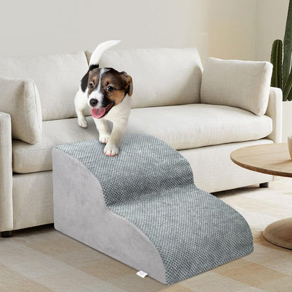 Dog Stairs for Small Dogs - High Density Foam Dog Ramp, Extra Wide Pet Steps with Non-Slip Bottom for High Beds, Couche and Sofa, Best for Pet Injured, Older Dogs Cats (Grey, 4 Steps)