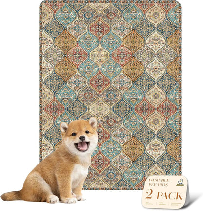 nunubaby Washable Pee Pads for Dogs, Stylish, Non-Slip and Leak-Proof Pee Pads. Reusable Potty Pads for Dogs for Crates and Floors.(Beige/Multi, 24" x48" )