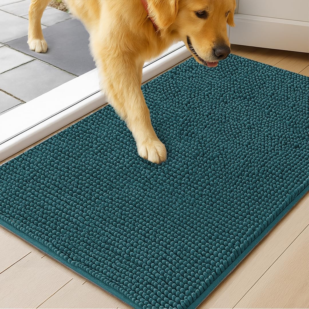 MudGuard Mat™ Dog Door Mat for Muddy Paws, Super Absorbent Microfiber, Non-Slip Indoor Mat, Quick Dry Chenille Mud Mat for Dogs & Entryway, Washable, Grey 19" x 30"