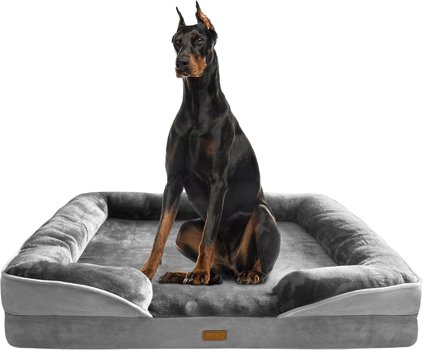 Spotted Play Orthopedic Dog Bed with Sides - Dog Sofa Beds for Medium Dogs, Supportive Foam Pet Couch Bed with Washable Removable Cover, Waterproof Lining and Non-Slip Bottom, Grey - M