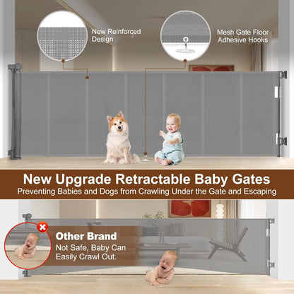 Miumoon 120 inch Retractable Baby Gates 34 inch Tall, Retractable Gate with Reinforced Strip Design to Prevent Crawling Through, 10 FT Extra Wide Retractable Dog Gate for Indoor/Outdoor