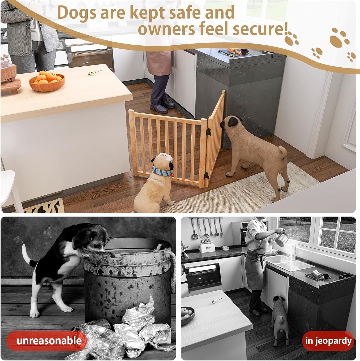 Wooden Freestanding Dog Gates,23" H Foldable Wood Pet Gate Indoor, No-Painted Puppy Gate for Doorways, Stairs, 23" Height-2 Panels