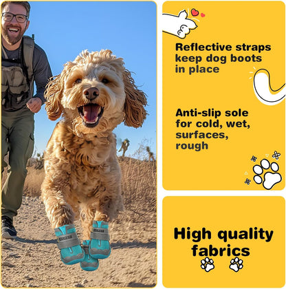 Hcpet Dog Shoes for Dogs, Dog Booties for Dogs, Anti-Slip Dog Boots & Paw Protectors for Hot Pavement Winter Snow Hiking with Reflective Straps Khaki Size 6, 4PCS