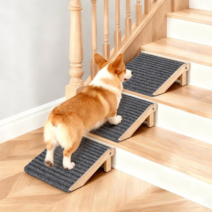 2-Pack Foldable Dog Ramp for Stairs – Lightweight Safe Wooden Pet Steps with Low-Angled Design & Anti-Slip Carpet Surface, Portable Dog Stairs to Assist Elderly/Injured Small Medium Large Dogs