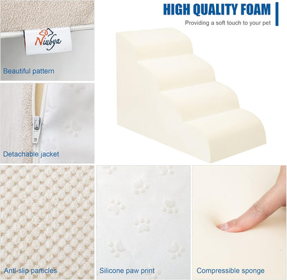 Dog Stairs for Small Dogs - High Density Foam Dog Ramp, Extra Wide Pet Steps with Non-Slip Bottom for High Beds, Couche and Sofa, Best for Pet Injured, Older Dogs Cats (Grey, 4 Steps)