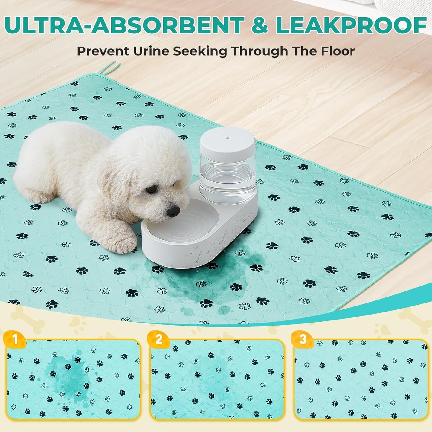 Fostanfly Washable Pee Pads for Dogs, 2 Pack Large 36"x41" Ultra-Absorbent and Leak-Proof Non-Slip Reusable Potty Training Pads for Dogs, Cats, Puppy, Potty Training of Add 8 Lanyards