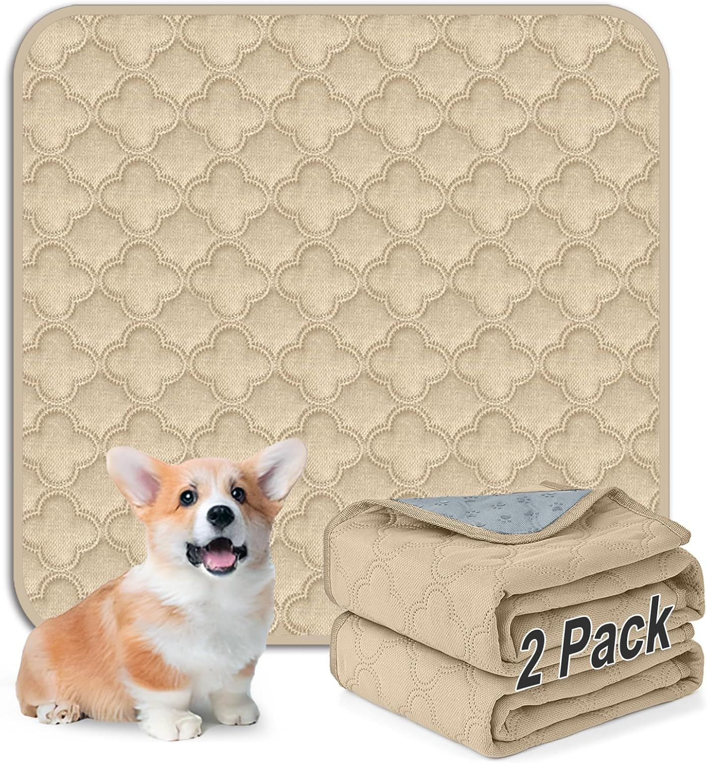FunFurry Washable Pee Pads for Dogs - 4 Pack Reusable Pee Pads，Waterproof Puppy Pads，Pet Training Pads，Super Absorbent with Dog Paw Shape Non-Slip Backing (Cream, 18" X 24" - 4 Pack)