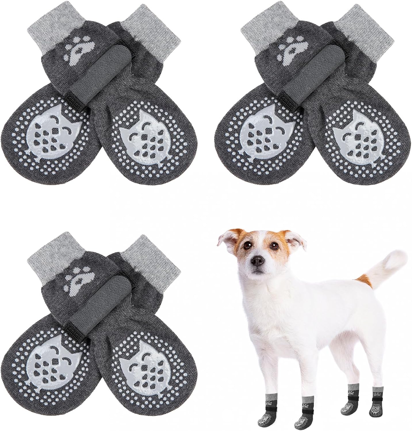 SCENEREAL 6Pcs Anti Slip Dog Socks to Prevent Licking Paws for Hot/Cold Pavement, Dog Grippy Socks for Hardwood Floors, Dog Shoes for Boots & Paw Protectors for Puppy Small Medium Large Senior Dogs