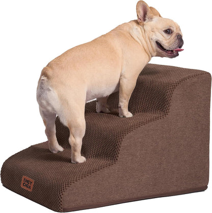 EHEYCIGA Curved Dog Stairs Ramp for High Beds 19.7" H, 4-Step Dog Steps for Small Dogs and Cats, Pet Stairs for High Bed Climbing, Non-Slip Balanced Pet Step Indoor, Grey