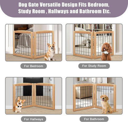 LZRS 2-Panel Freestanding Foldable Wood Dog Gate – Solid Wood & Steel Wire, Chew-Resistant Pet Barrier for Indoor Use, Ideal for Small to Medium Dogs, White