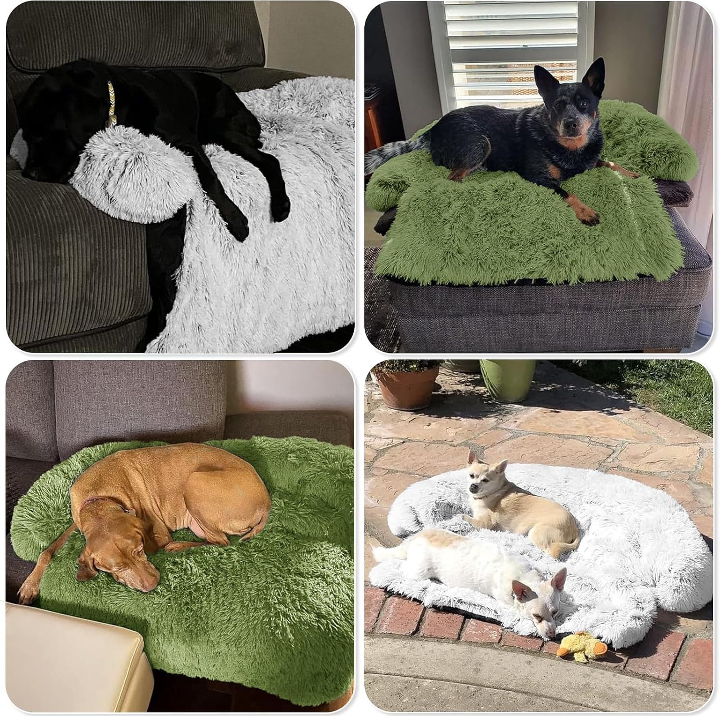Calming Dog Bed Fluffy Plush Dog Mat for Furniture Protector with Removable Washable Cover for Large Medium Small Dogs and Cats (Large, Light Grey)