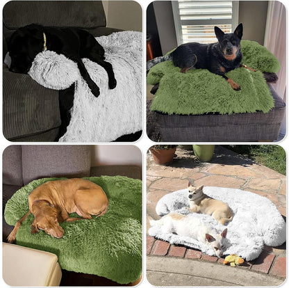 Calming Dog Bed Fluffy Plush Dog Mat for Furniture Protector with Removable Washable Cover for Large Medium Small Dogs and Cats (Large, Light Grey)