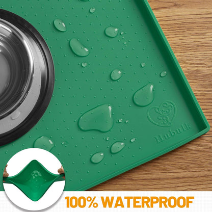 Hubulk Dog Feeding Mat,100% Waterproof Food Grade Silicone Pet Food and Water Bowl Placemat,Dishwasher, High Raised Edge to Prevent Spills,Nonslip Tray to Stop Messes on Floor (19"x12"x0.5", Grey)
