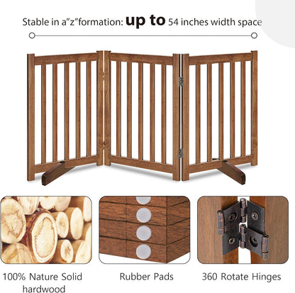 LZRS 2-Panel Wooden Free Standing Foldable Dog Gate Indoor – Solid Hardwood 24" High, Step-Over Safety Pet Gate for Doorways, Stairs & Small Spaces - Indoor Use, White