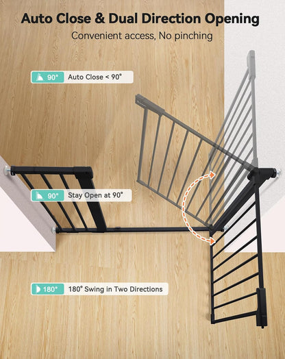COMOMY 36" Extra Tall Baby Gate for Stairs and Doorways - Fits 29.5" to 48.8" Wide Openings, Auto Close Extra Wide Dog Gate for House, Pressure Mounted Easy Walk Through Pet With Door, Black
