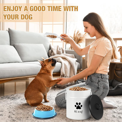 DoubleFill Extra Large 23+10 lbs Metal Dog Food Storage Containers Set of 2 Airtight Dog Treat Snack Jars with Lids and Spoon Farm House Style Big Pet Cookie Jar for Kitchen Counter Gift