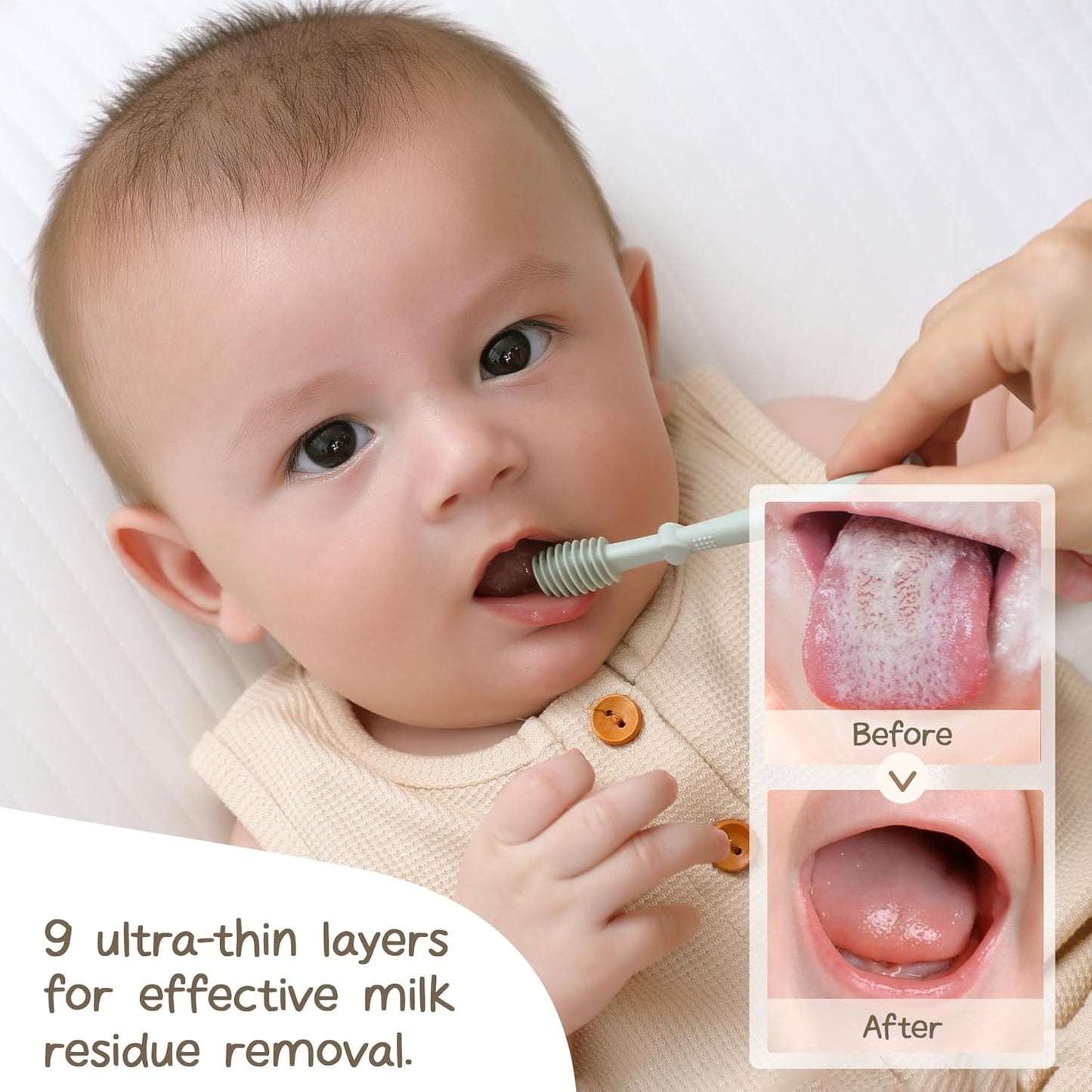 Moonkie Baby Finger Toothbrush Tongue Oral Cleaner Kit for 3 Months +, 3 Pcs (Clay/Ivory/Clay)