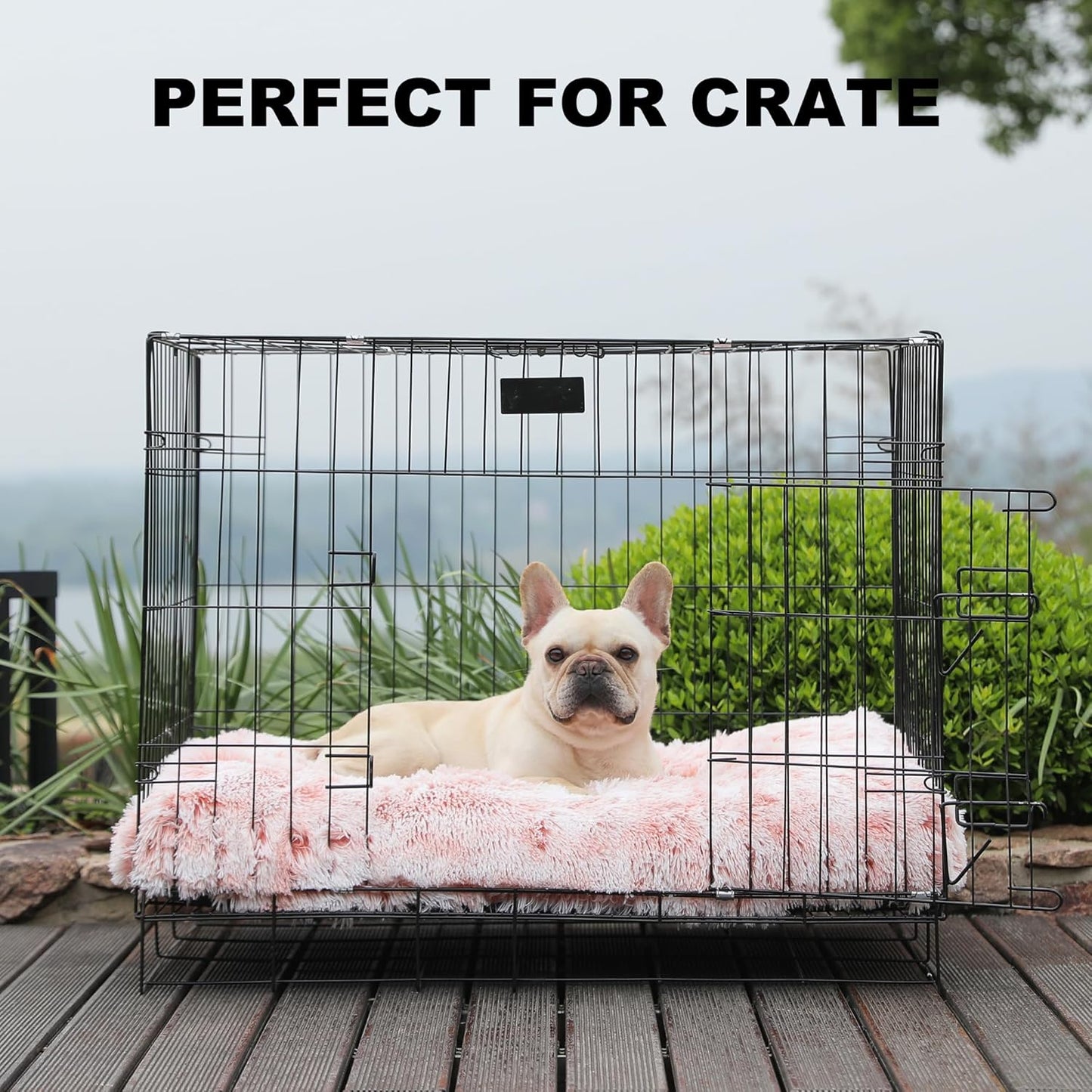 Bedfolks Waterproof Dog Crate Bed, Plush With Removable Washable Cover, Faux Fur Crate Pad for Medium Dogs, Fluffy Kennel 29"x21", Dark Grey