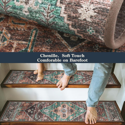 Lahome Stair Treads Non Slip 15 Pack 8" X 30" Stair Treads for Wooden Steps, Washable Self Adhesive Stair Runners Stain Resistant Stair Carpet, Edging Staircase for Kids Elders and Dogs Dorie, Taupe