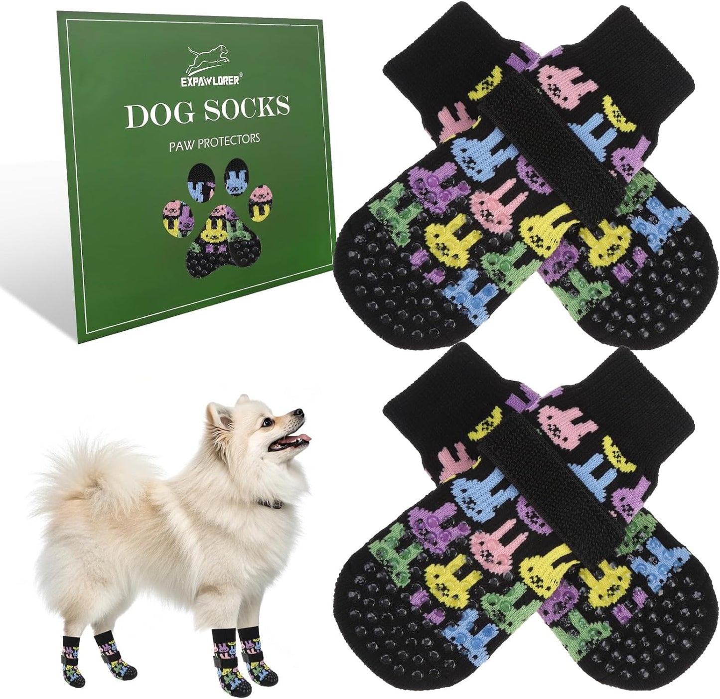 EXPAWLORER Anti Slip Dog Socks to Prevent Licking Paws, Dog Shoes for Hot Pavement, Dog Booties for Small Medium Large Senior Dogs, Traction Control Boots & Paw Protectors for Hardwood Floors