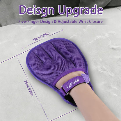 VINGER Pet Hair Removal Glove for Cats & Dogs, Electrostatic Pet Hair Gloves with Adjustable Wristband, Five-Finger Magic Brush Remover Tool for Laundry, Carpet, Couch, Car Seats & Clothing (Black)