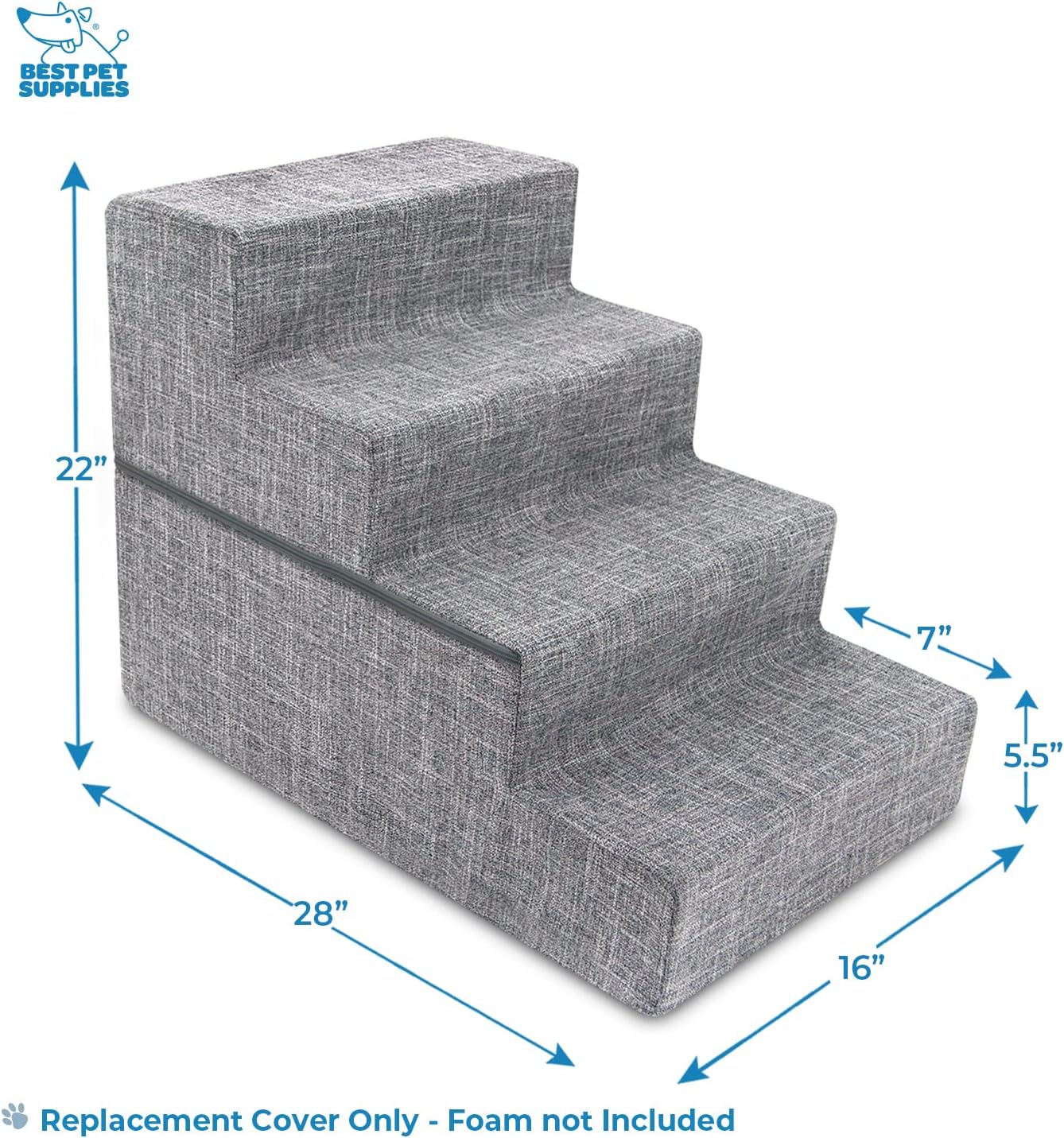 Best Pet Supplies Dog Stairs & Steps - Foam Steps for Small Dogs & Cats, Non-Slip Indoor Balanced Pet Step Support, Dog Ramp, No Assembly, Ash Gray Linen, 2-Step (12-inch Height)