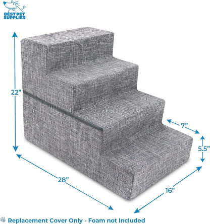Best Pet Supplies Dog Stairs & Steps - Foam Steps for Small Dogs & Cats, Non-Slip Indoor Balanced Pet Step Support, Dog Ramp, No Assembly, Ash Gray Linen, 2-Step (12-inch Height)