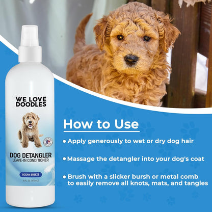 We Love Doodles Dog Detangler Spray - Leave-in Conditioner for Dogs - Dog Detangling Spray - Dematting Spray for Dogs - Tangle Remover - Made in The USA, Large 16 fl oz (Ocean Breeze)