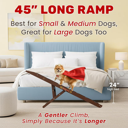 Adjustable Dog Ramp - 50" L x 18.5" W Ramp for Large Dogs to Get on Bed with 6 Incline Levels & Non-Slip Traction Carpet - Also Ideal for Medium & Large Breeds (Natural)