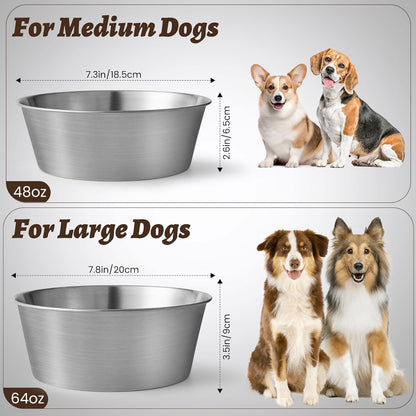 Elevated Dog Bowls for Medium&Small Dogs - Stainless Steel 48oz/6 Cups Raised Feeder with Non-Slip Base, Dual Food & Water Bowls 2-Pack