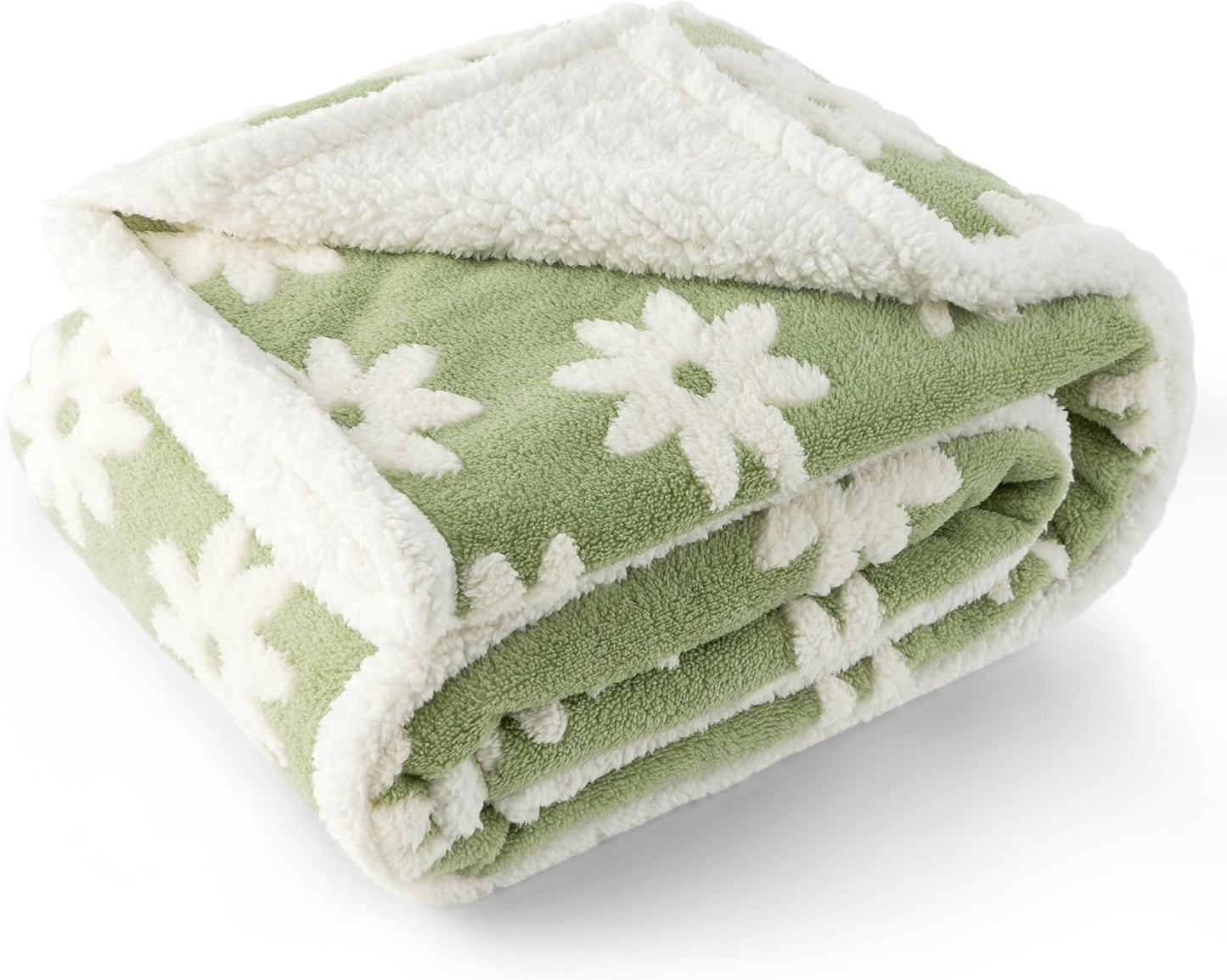 LE SURE Waterproof Dog Blanket for Large Dogs - Washable Double Sided Dog Blankets with Warm Jacquard Shag and Soft Sherpa Fleece, Pet Cat Blanket for Couch Protection, 3D Textured Cloud, Green