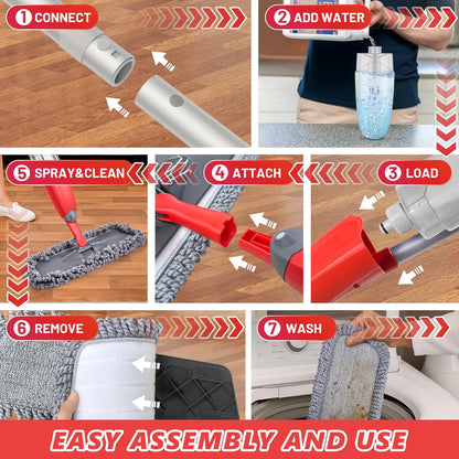 HOMTOYOU Spray Mops for Floor Cleaning: Wet Mop for Hardwood Tile Wood Laminate Vinyl - 3 Washable Microfiber Pads for Swiffer Powermop - Absorbs Pet Hair Dust