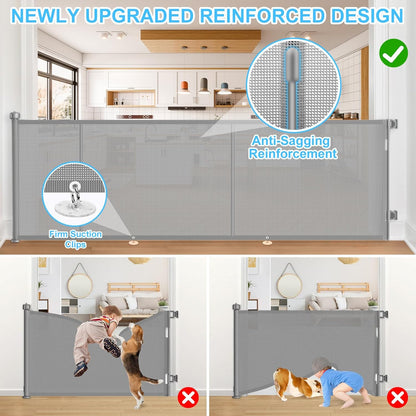 Upgrade 120 inch Retractable Baby Gates, EZIGO Extra Wide Baby Gate for Large Opening Extra Long Mesh Gate for Kids or Pet Dog Gate Child Safety Gate for Stairs Hallways Doorway Indoor Outdoor, Gray