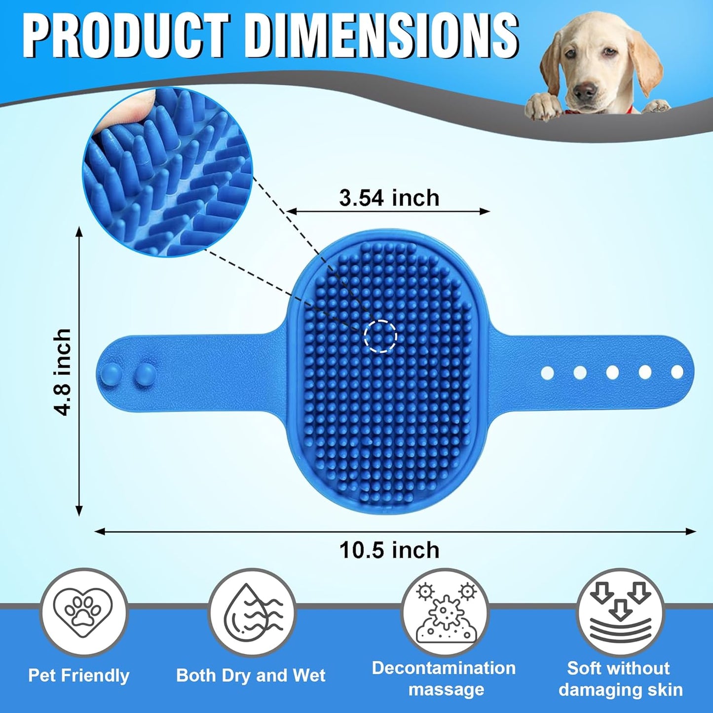 High-Density Silicone Pet Grooming Gloves with Enhanced Five Finger Design for Bathing, Massaging Dogs and Cats (Blue)