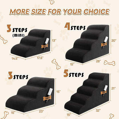 Romrol Dog Stairs Ramp for High Beds Couches, High Density Foam Pet Steps with Durable Non-Slip Waterproof Fabric Cover, Dog Stairs for Small Dogs or Cats or Pets, 5-Step, 22 Inch, Grey