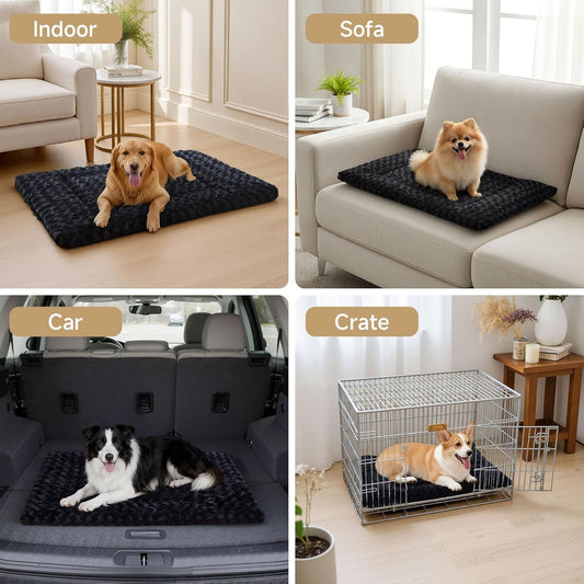 Washable Dog Bed Mat Ultra Soft Dog Crate Pad Comfy Fluffy Pet Kennel Beds Sleeping Mattress for Large Jumbo Medium Small Dogs, 36 x 23 Inch, Gray