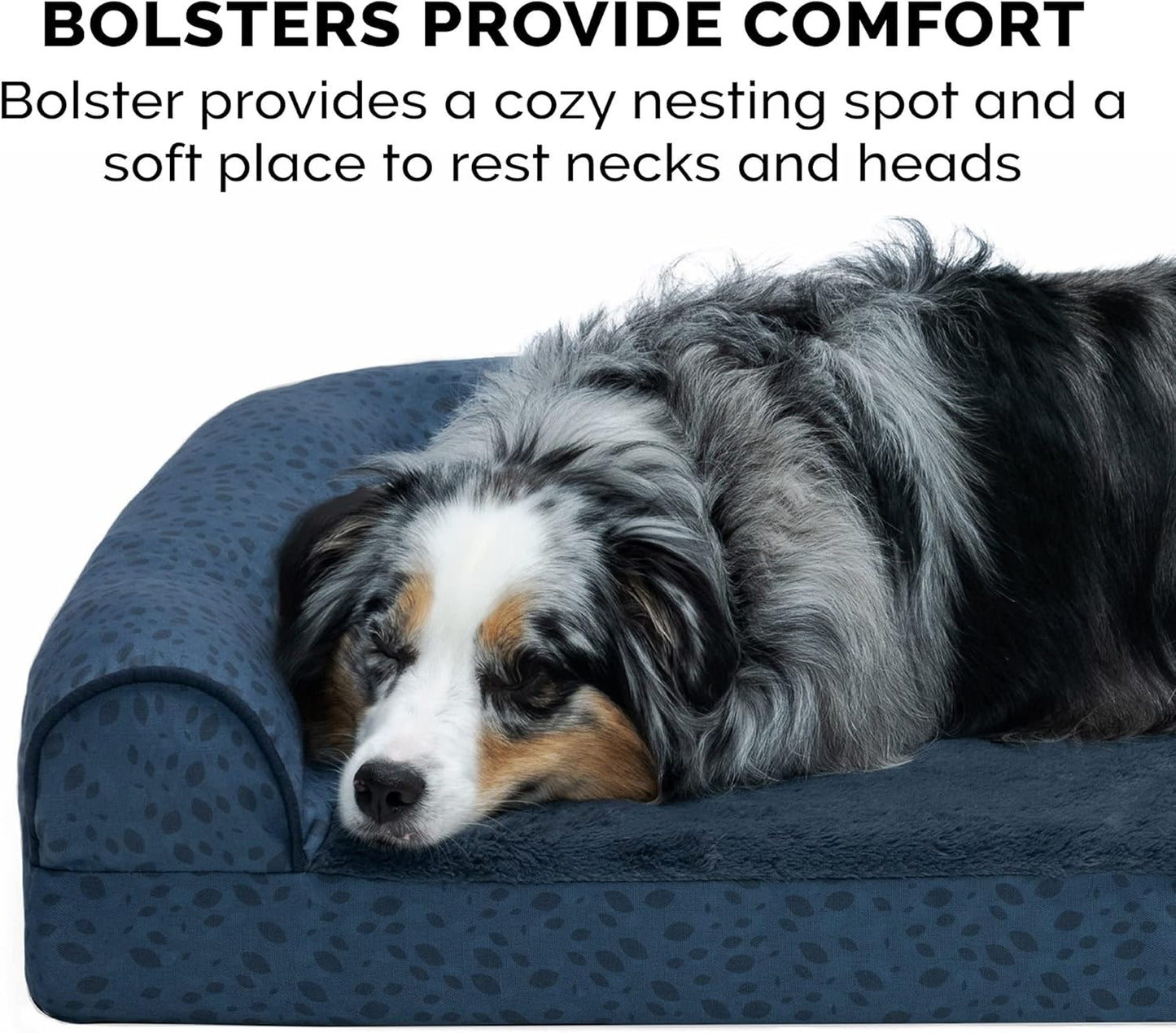 Furhaven Memory Foam Dog Bed for Large Dogs w/ Removable Bolsters & Washable Cover, For Dogs Up to 95 lbs - Two-Tone Plush Faux Fur & Suede L Shaped Chaise - Espresso, Jumbo/XL
