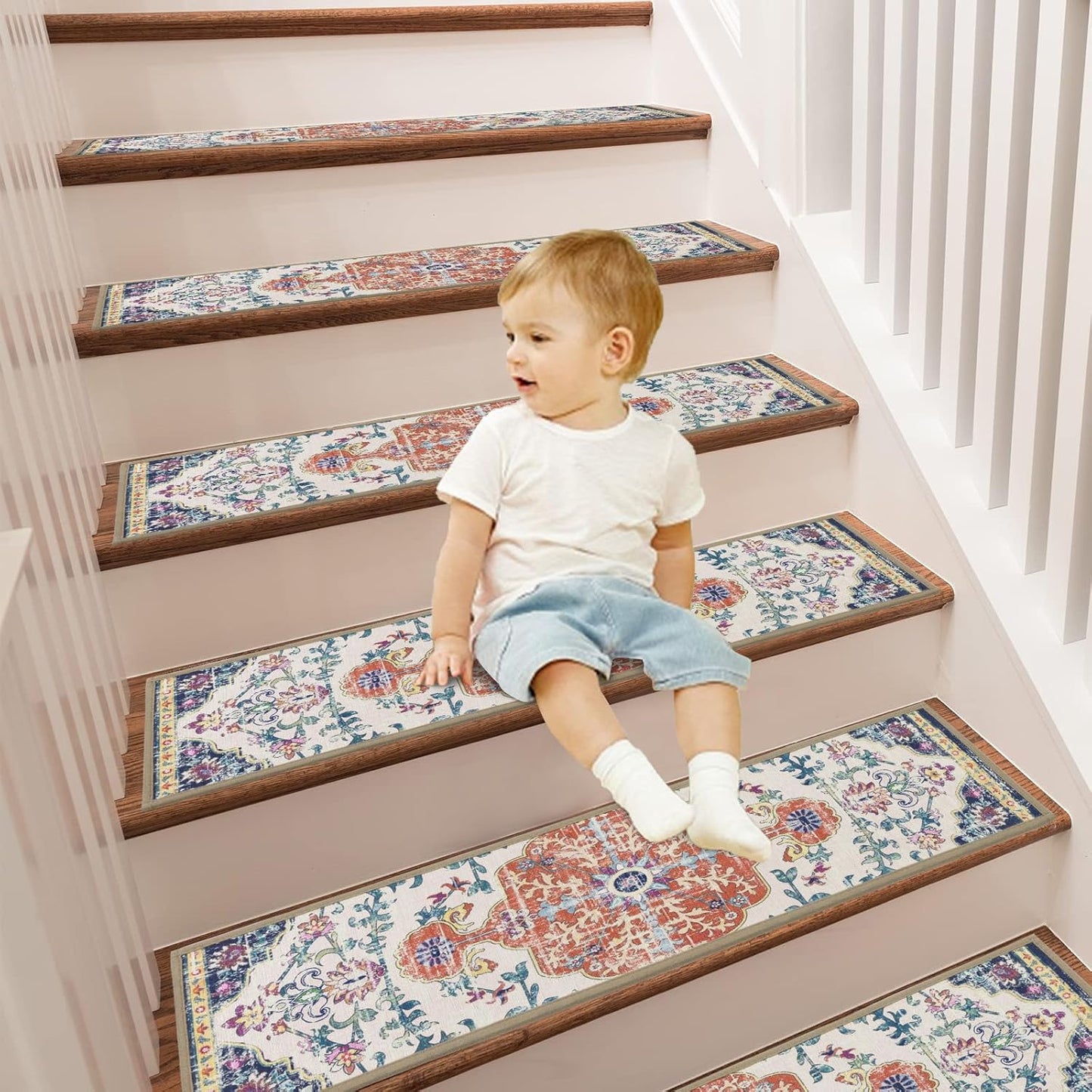 Pauwer Carpet Stair Treads for Wooden Steps Indoor 15 Pack 8" X 30" Peel and Stick Stair Treads Non Slip Staircase Step Treads Reusable Stair Runner Rugs for Dogs, Kids and Elders