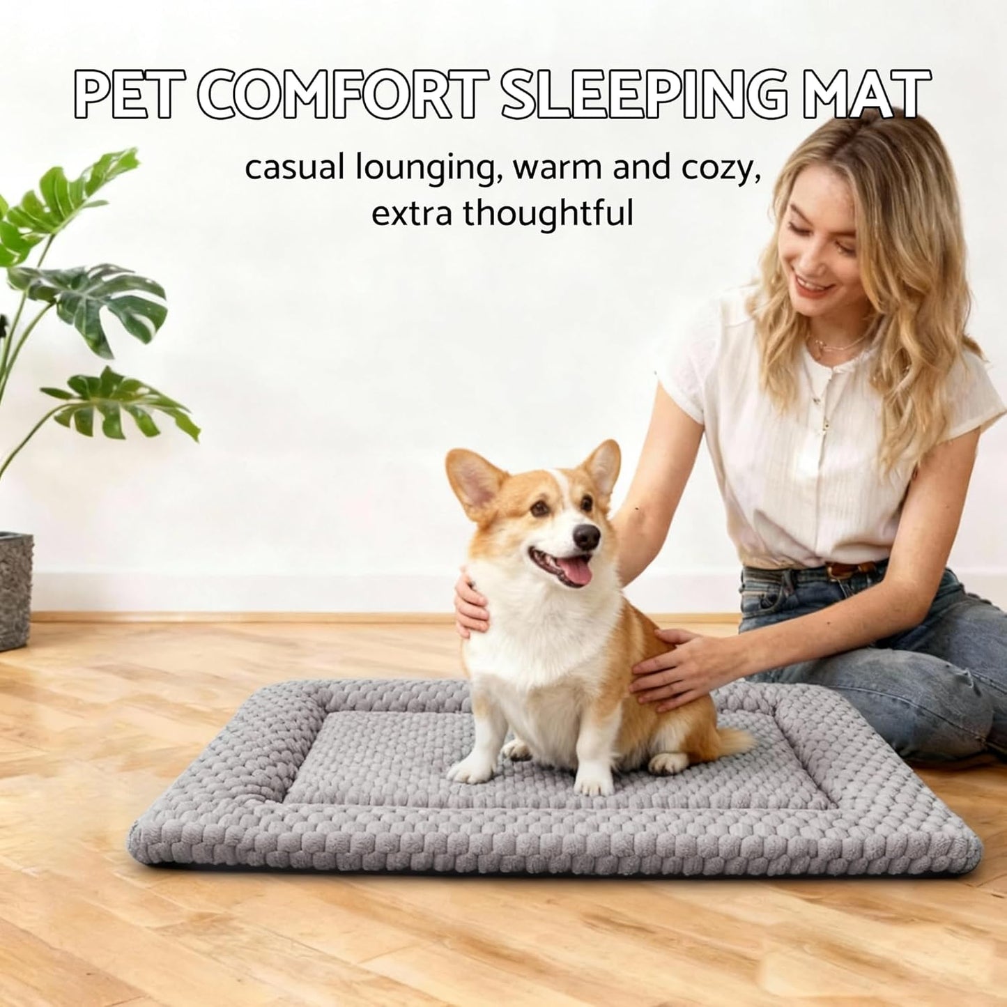 Dog Bed Mat, Reversible Crate Pad & Cute Dog Bed - Machine Washable Kennel Mat with Ultra Soft for Small Dogs (Cool/Warm), 24" x 18", Grey&Star