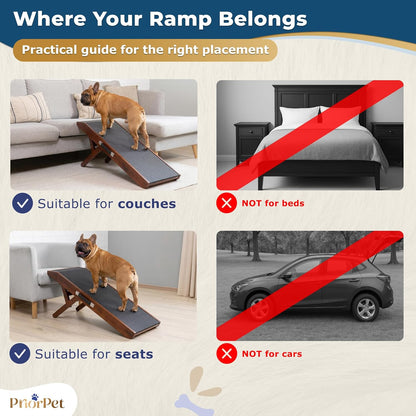 Dog Ramp for Couch – Non-Slip, Sturdy Build Foldable Wooden Dog Ramp – Supports up to 200 lbs – 7 Adjustable Heights (14"–20.5") – Enhanced Stability – Birchwood Pet Ramp for Small Dogs – Gray