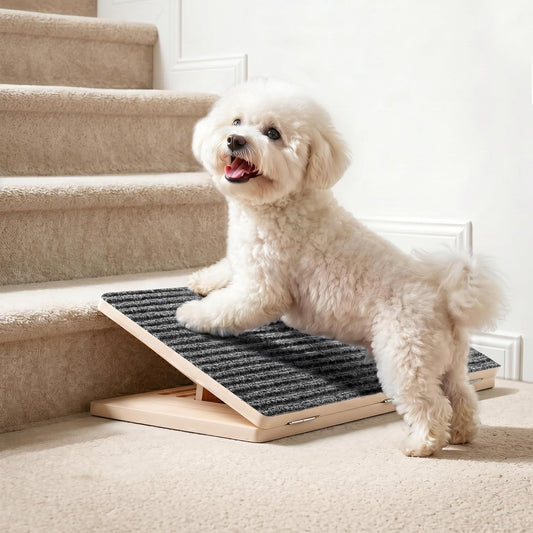 Dog Ramp for Stairs 2 Pack - Adjustable Wooden Stair Wedges for Small Dogs, Foldable Indoor Dog Stair Ramp with Triangular Support and Non-Slip Pads for Senior and Short-Legged Pets
