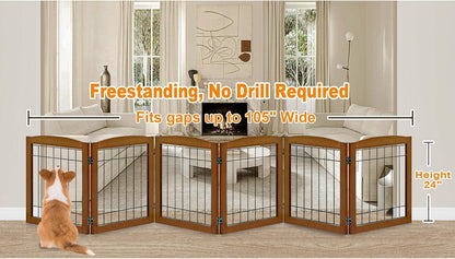 LZRS 2-Panel Freestanding Foldable Wood Dog Gate – Solid Wood & Steel Wire, Chew-Resistant Pet Barrier for Indoor Use, Ideal for Small to Medium Dogs, White