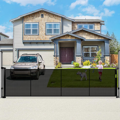 236" Retractable Baby Gate Extra Wide, 41" Tall Retractable Dog Gate for Stairs, Doorways, Decks, Mesh Gate Long Child Gate Pet Gate for Indoor, Outdoor, with Reinforced Mesh Rods, Dual Locks