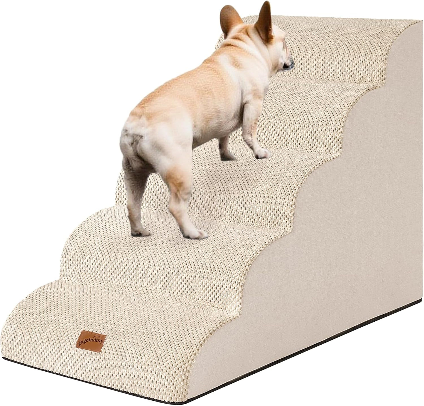GoGoBunny Ramp Dog Stairs for Couch Sofa and Chair 15.7" H, 3-Step Pet Steps for Small Dogs and Cats, Non-Slip Waterproof Fabric Cover, Stable and Balanced Indoor Step, Pets Friendly, Grey