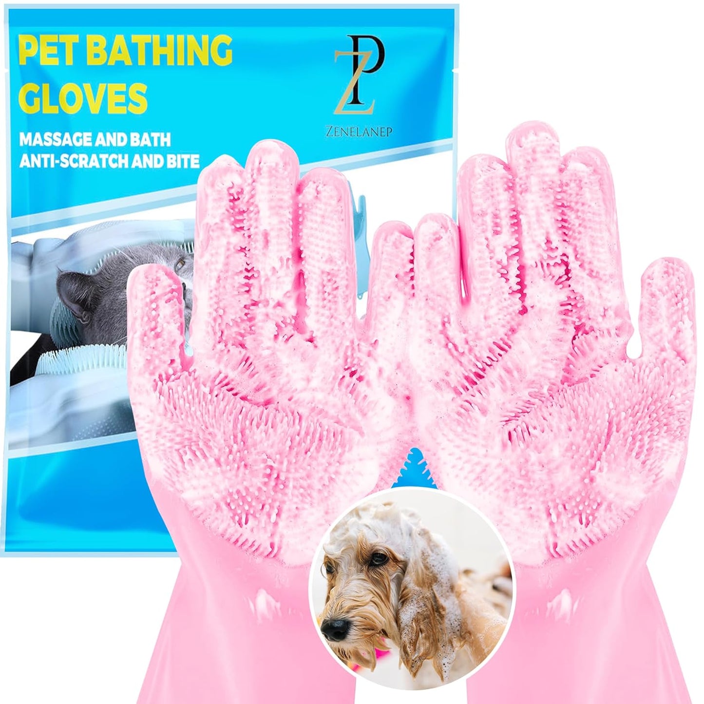 High-Density Silicone Pet Grooming Gloves with Enhanced Five Finger Design for Bathing, Massaging Dogs and Cats (Blue)
