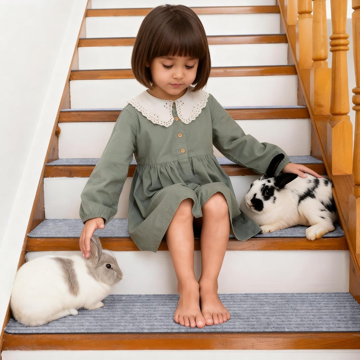 Extra Wide Non Slip Stair Treads for Wooden Steps – 15 Pack 9" x36'' Extra Wide Carpet Runners with Reusable Adhesive, Step Pads for Dogs, Kids, Seniors, Machine Washable – Geige