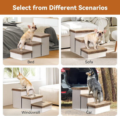 Zerbuger Wider Dog Ramp for High Bed with Storage 18" H, Foldable Dog Stairs for Small Medium Large Older Senior Animal, Sturdy Dog Step for Climbing Bed or Couch, Arthritis-Friendly (Gray, No Condo)