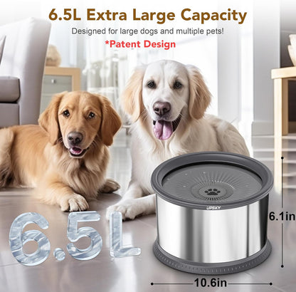 UPSKY 2.5L Dog Water Bowl, No Spill Dog Water Bowl, Stainless Steel Spill Proof Slow Water Feeder,No Splash Water Bowl with Anti-Slip Mat for Messy Drinkers Grey, D.2.5L